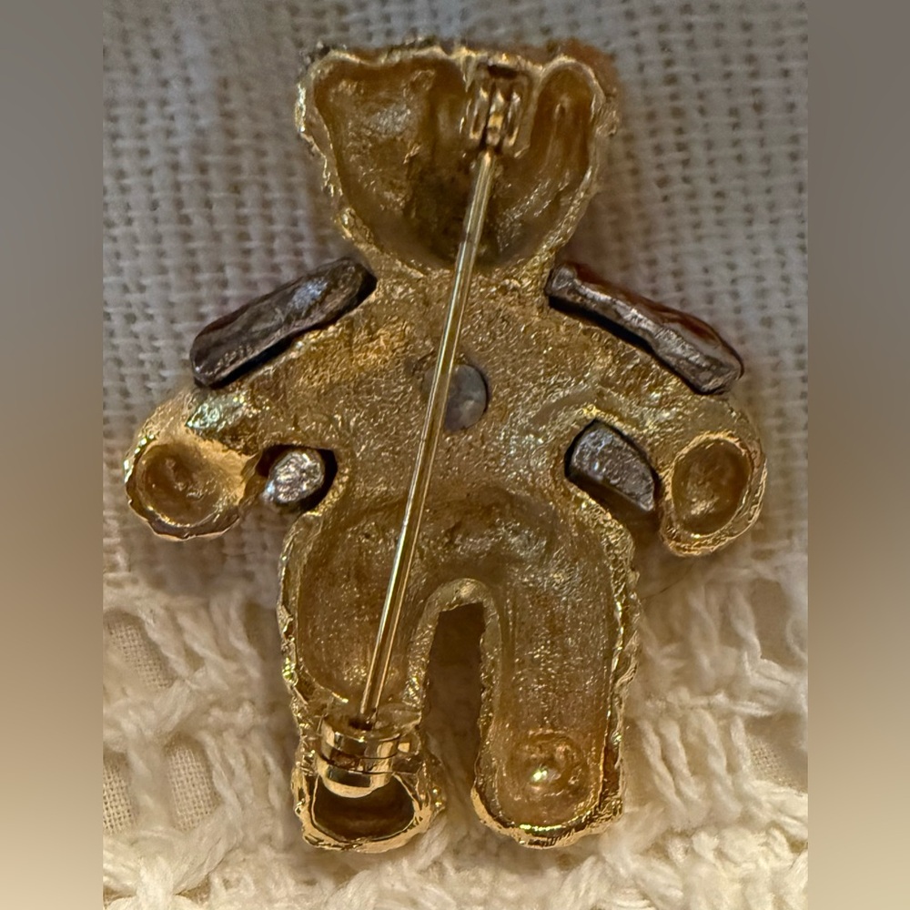 Gold and Red Teddy Bear Brooch - Picture 2 of 2